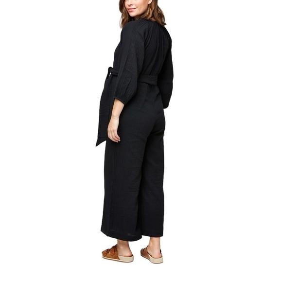 NOM Alma Maternity Nursing Friendly Slub Cotton Jumpsuit - Picture 2 of 13